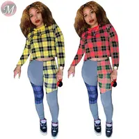 

9092505 best seller checks patchwork contrast color women 2019 two piece pants suit set