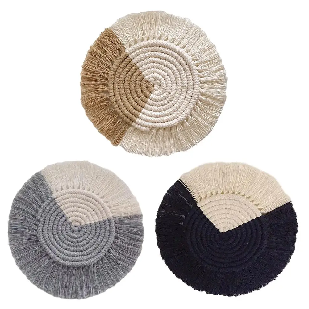 

Round Rattan Placemats Natural Corn Straw Woven Dining Table Mats Heat Insulation Pot Holder Cup Coasters Kitchen Accessories