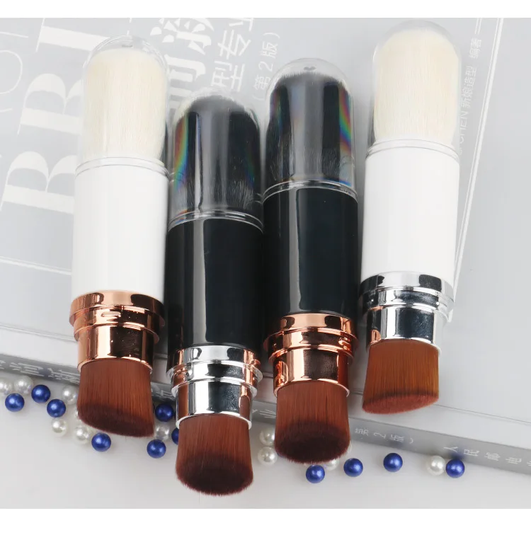 

HZM 2021 Hot Selling Custom Label 2 in 1 Single retractable Powder Blush Brush customized logo wholesale New Design brushes, Orange