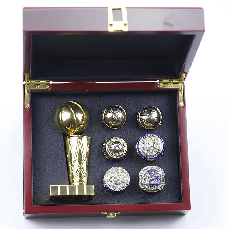 

Custom Rings Mens Golden State Warriors Basketball Championship Rings Set With Trophy Wooden Display Box, Gold