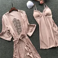 

2019 Women's Satin Nightshirt 2 Picecs silk Lace Hollow Out Velour Pajama Set