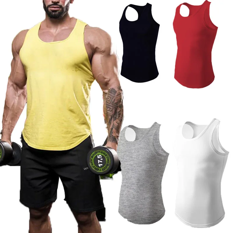 

No MOQ Custom Logo Sports Top Men's Fashion Breathable Sleeveless Vest Tracksuit Cotton Gym Tank Top, As picture