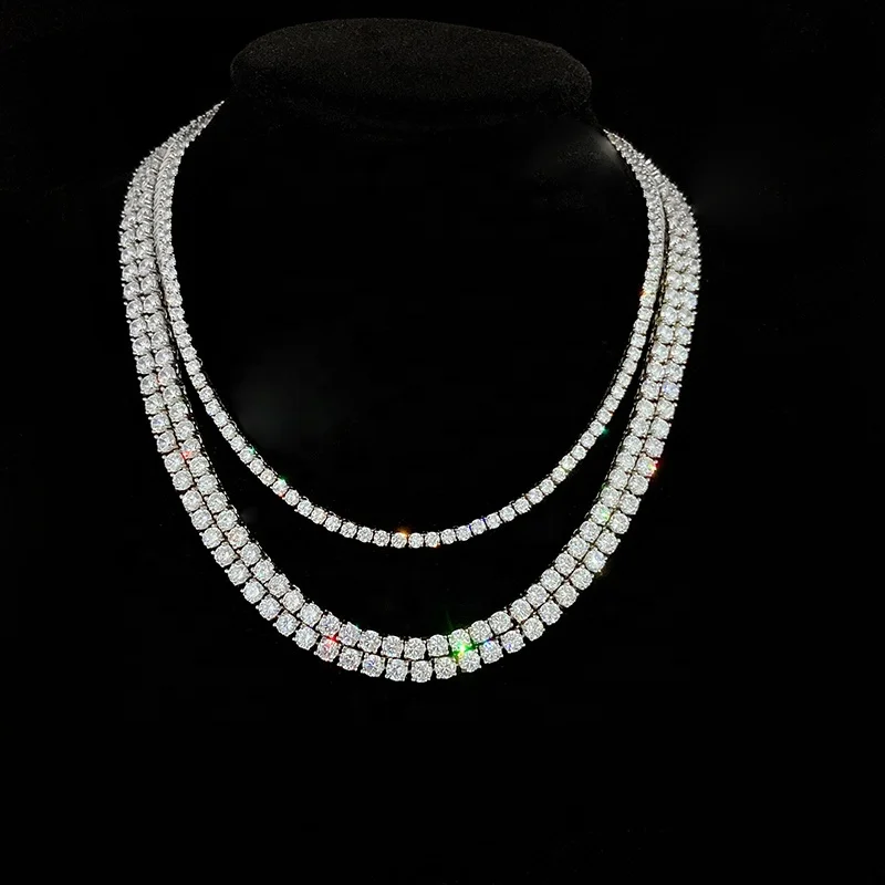 

Best Selling 16inchs/18Inchs/20inchs/ 22Inchs/24inchs 4mm Iced Out Silver Jewelry Moissanite Tennis Chain Necklace