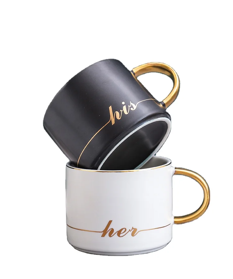 

reusable ceramic coffee cup sets logo printed custom coffee cups and saucers spoons 3 pieces sets for business gift, Black and white