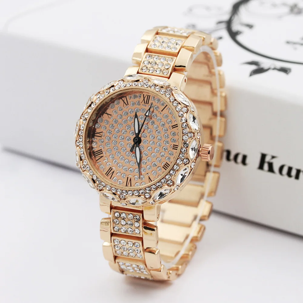 

Quartz watch manufacturers direct new design big drill full Roman steel band ladies fashion jewellery 2020