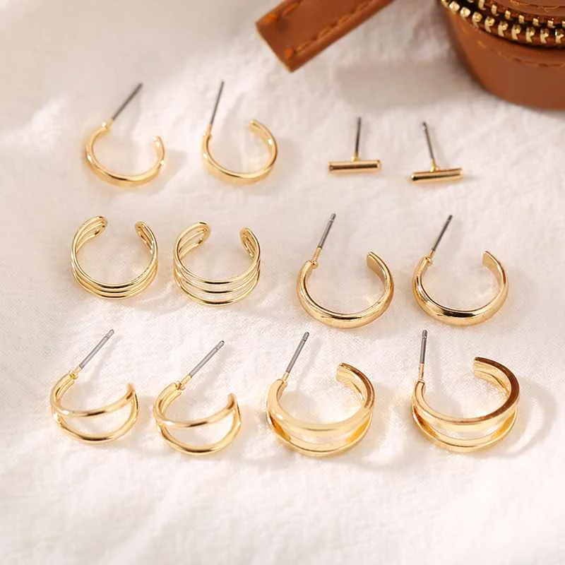 

Fashion Gold Color C Shape Circle Hoop Earring Statement Ear Cuff Earrings for Women Jewelry, As photos