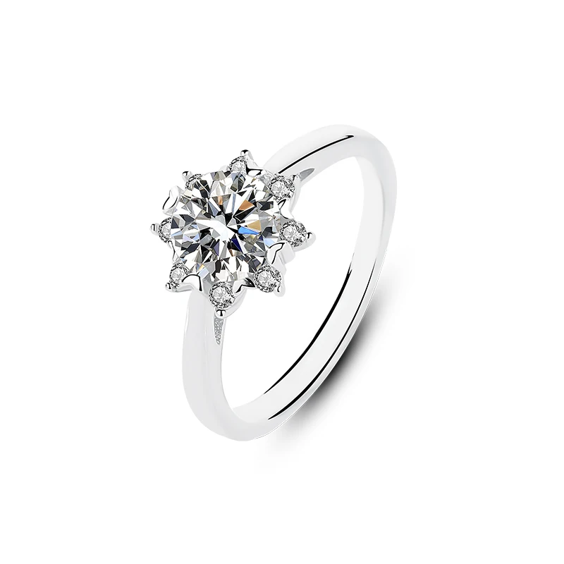 

Hot selling 925 sterling silver flower shape Moissanite Rings Jewelry for engagement wedding