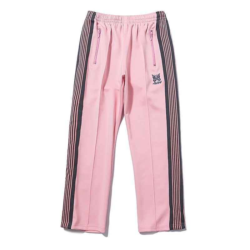 

Pink Needles Track Pants Butterfly Embroidery AWGE Sweatpants Hiphop Street Joggers Side Striped Trousers for Men Women