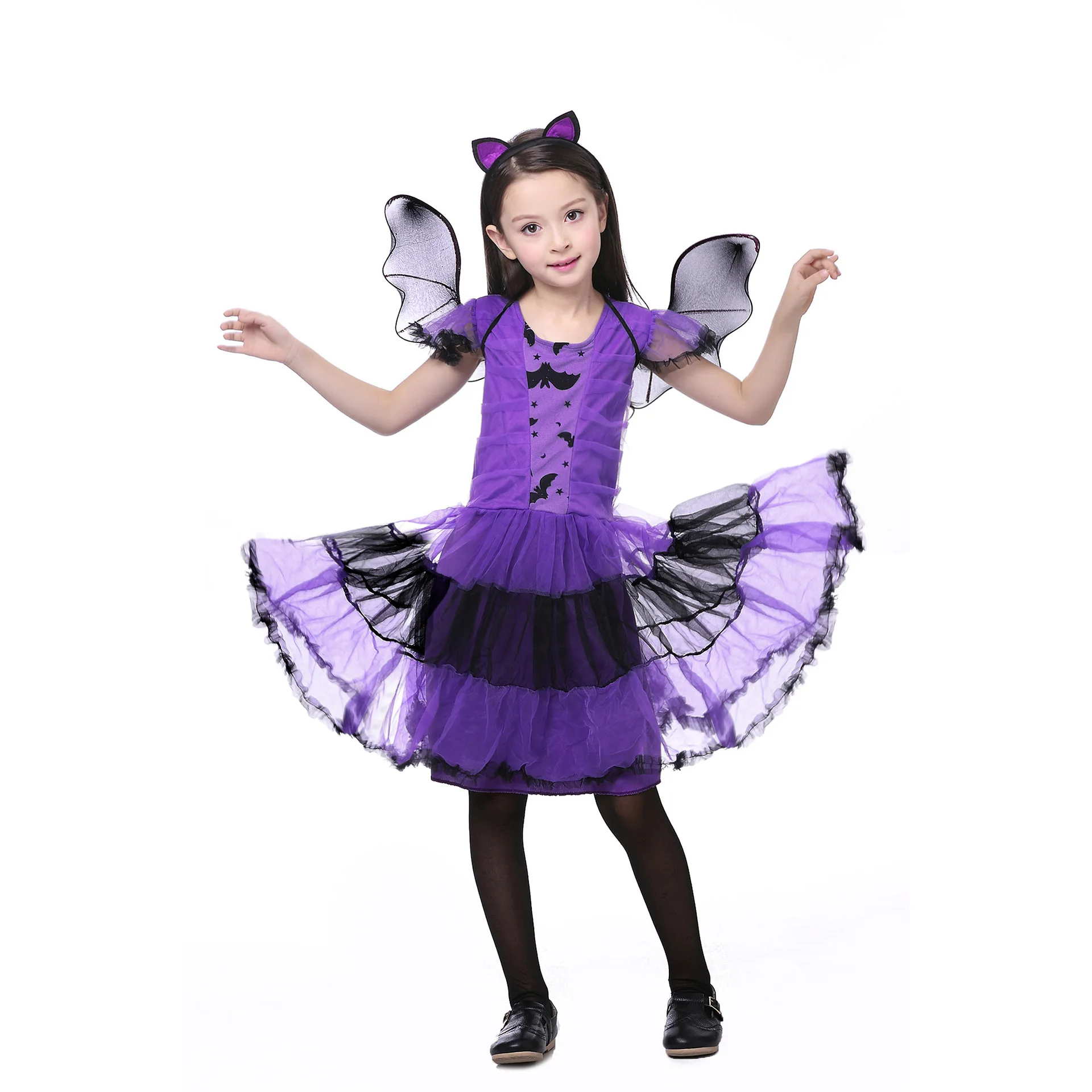 Girls Halloween Bat Wing Fancy Dress Costume Outfit Kids Cosplay Party Dress up