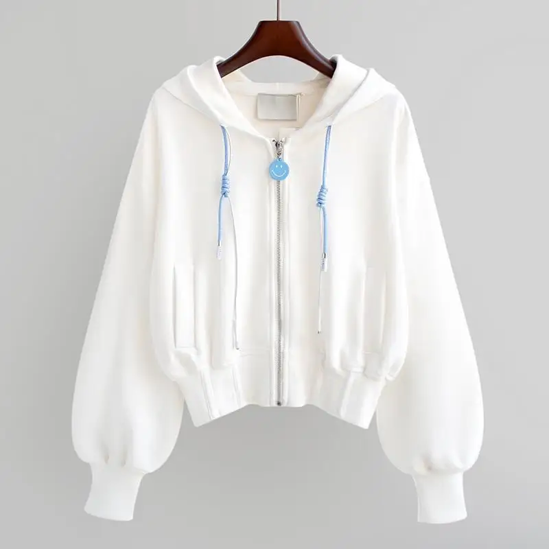 

2022 New Korea Loose Thin Spring Fall Crop Top Hoodie Women Cardigan Sweater, Customized color