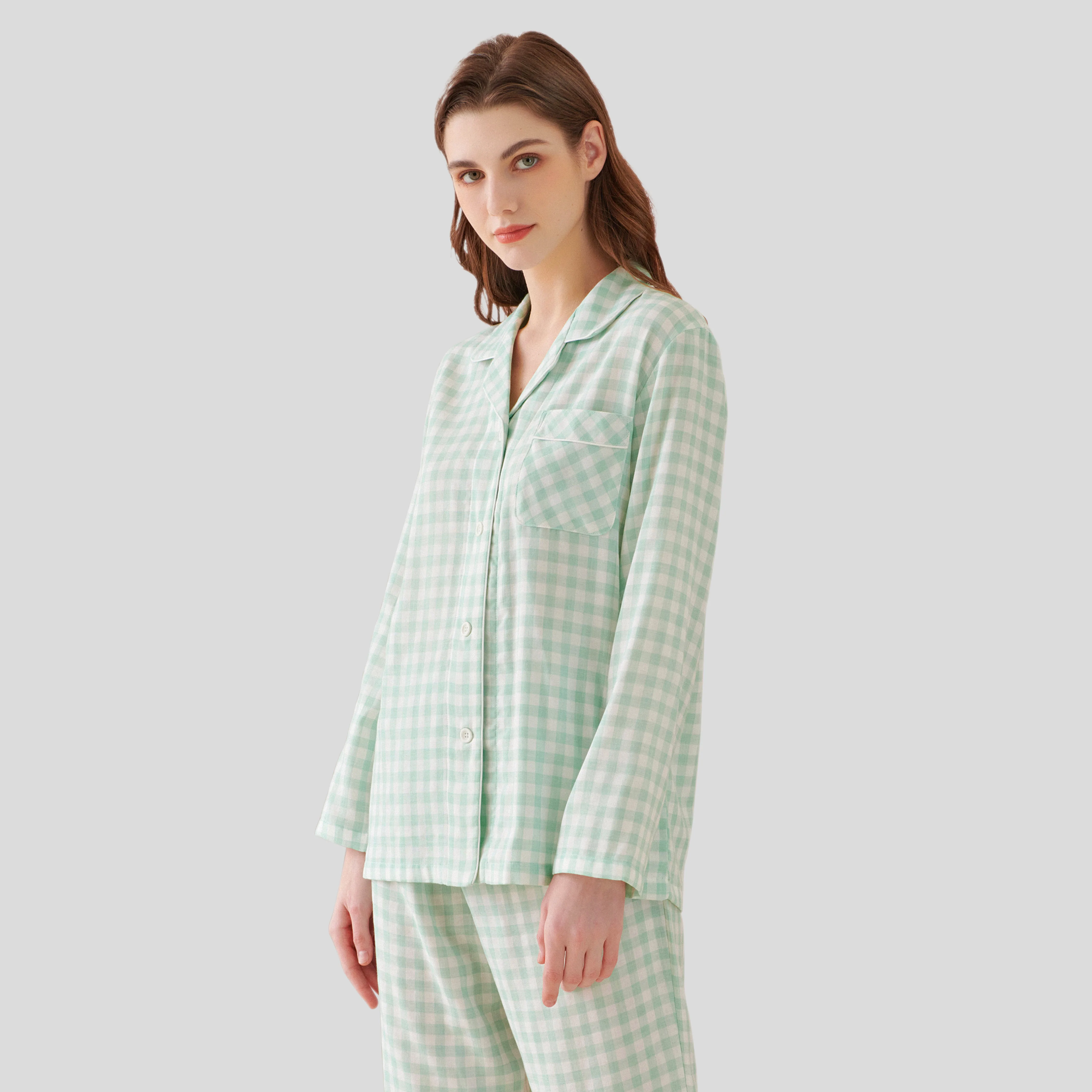 

Women bamboo sleepwear men plaid pajamas blank pajamas for couple, Blue/green