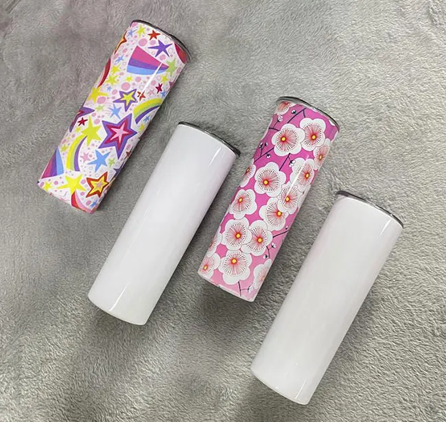 

New design glitter sublimation blanks 20oz stainless steel skinny tumblers with lid and straw
