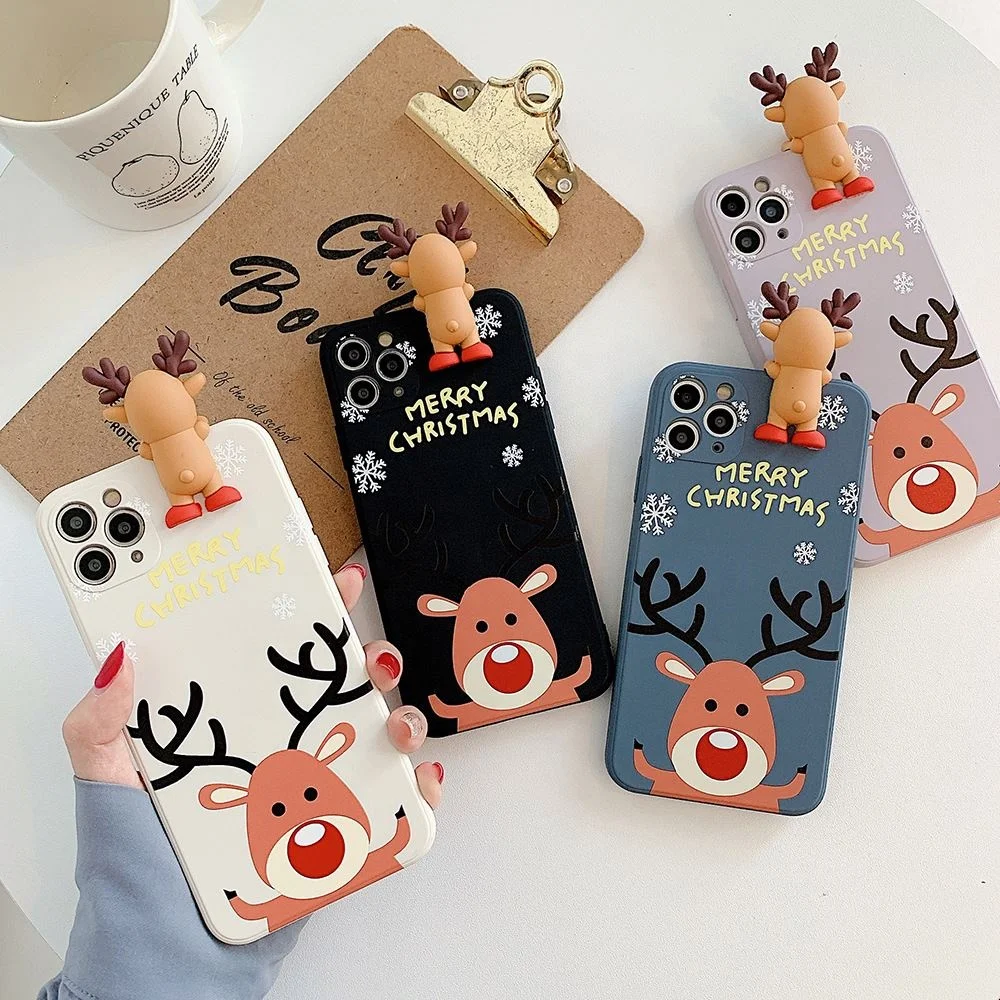 

Hot Cute 3D Doll Cartoon Christmas Santa Reindeer Tree Soft Phone Case For Iphone 11 Pro Max 12 X XS XR 7 8 Plus SE 2021 Cover