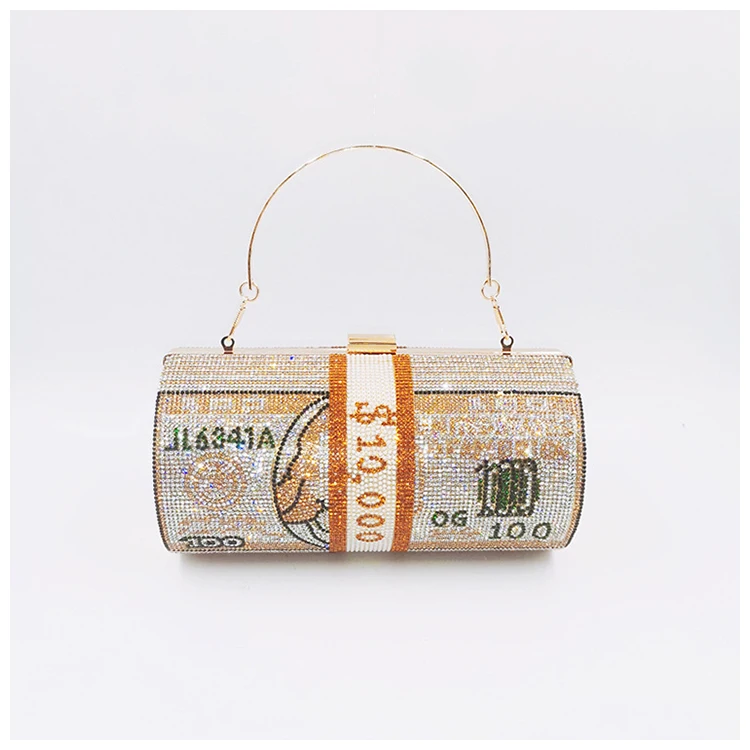 

Fashion Evening Bag Phone Purse bolso Crystal Rhinestone Dollar Handbag, 6 colors