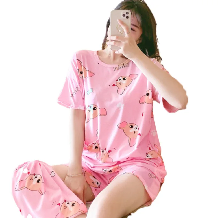 

Well Made Wholesale Colorful Print 3-Piece Short Sleeve Pajamas Set Loungewear Silky Satin Sleepwear For Summer