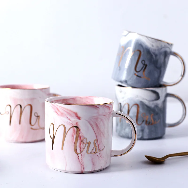 

simple household marble Phnom Penh ceramic coffee couple drinking water cup, Pink grey blue