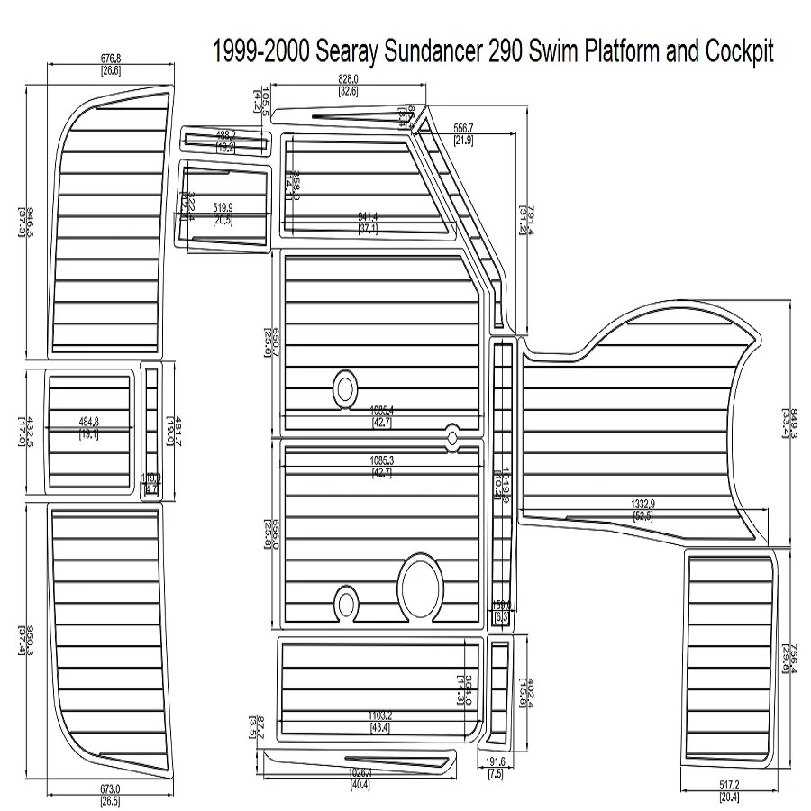 

1999-2000 Searay Sundancer 290 Swim Platform and Cockpit Pad Boat EVA Teak Decking 1/4" 6mm