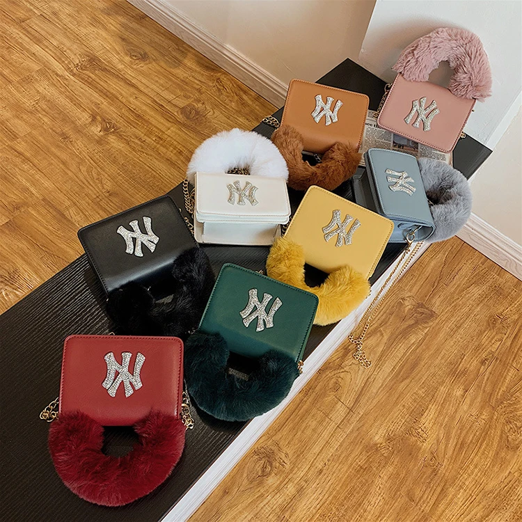 

2021 brand designer plush handbag shoulder messenger bag chain leather ladies fashion handbag, Yellow, red, green, blue, black, brown, pink, beige, pink