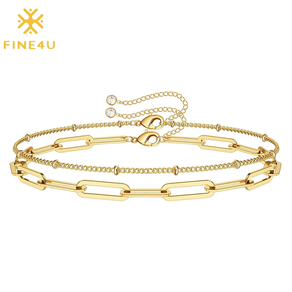

Minimalist fashion 14k gold plated jewelry women double layered chain paperclip bracelet