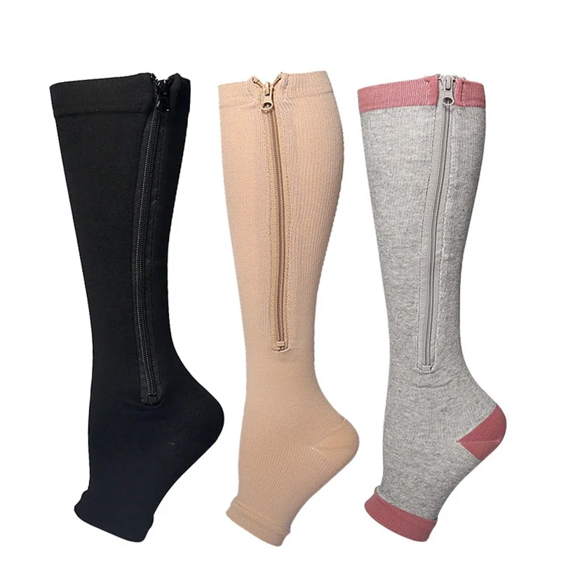 

2021 Best Seller Women Zipper Compression Socks Zip Leg Support Knee-High Stockings Socks Open Toe