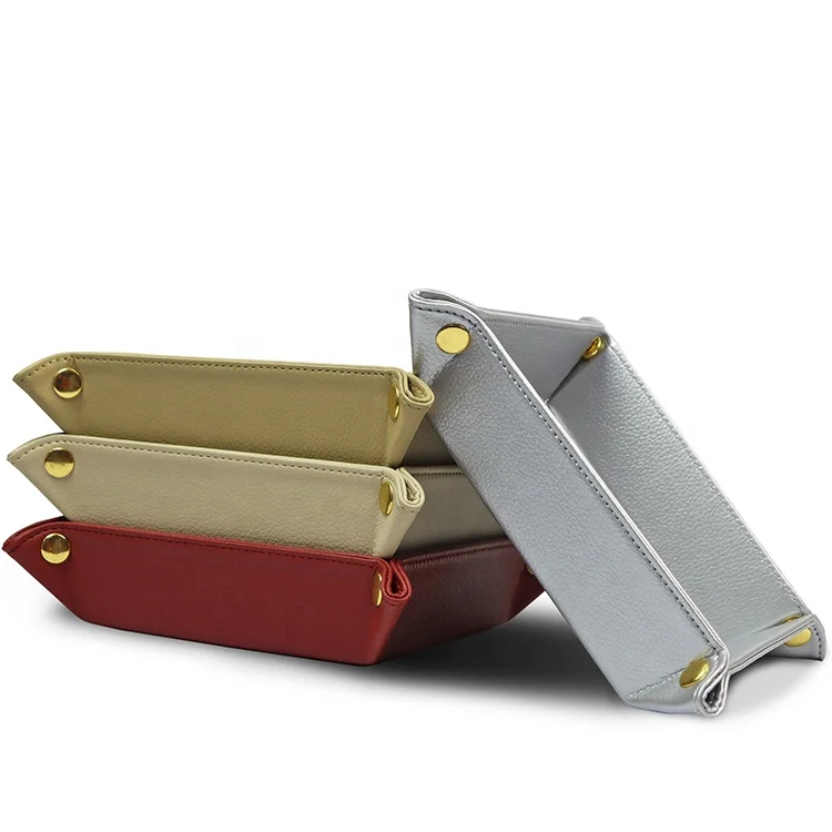 

Hard Square Leather Key Catch All Serving Tray, Khaki,beige,red,silver or customized colors