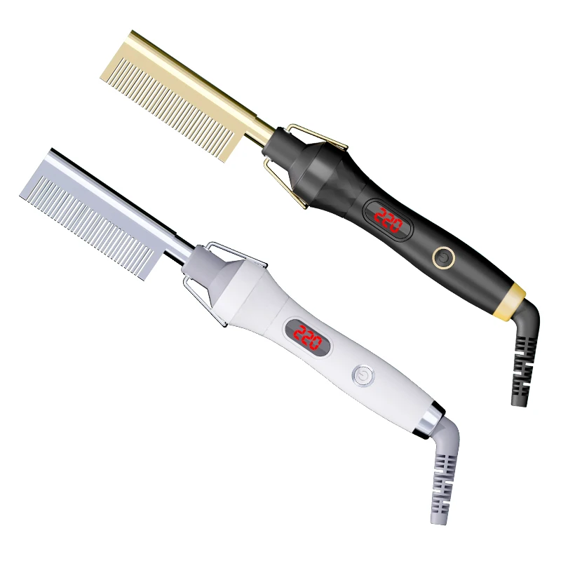 

Low Moq 260C Electric Peigne Chauffant Lissant Manual Bling Combs Multi Function 450Degree Hot Comb & Flat Iron Set