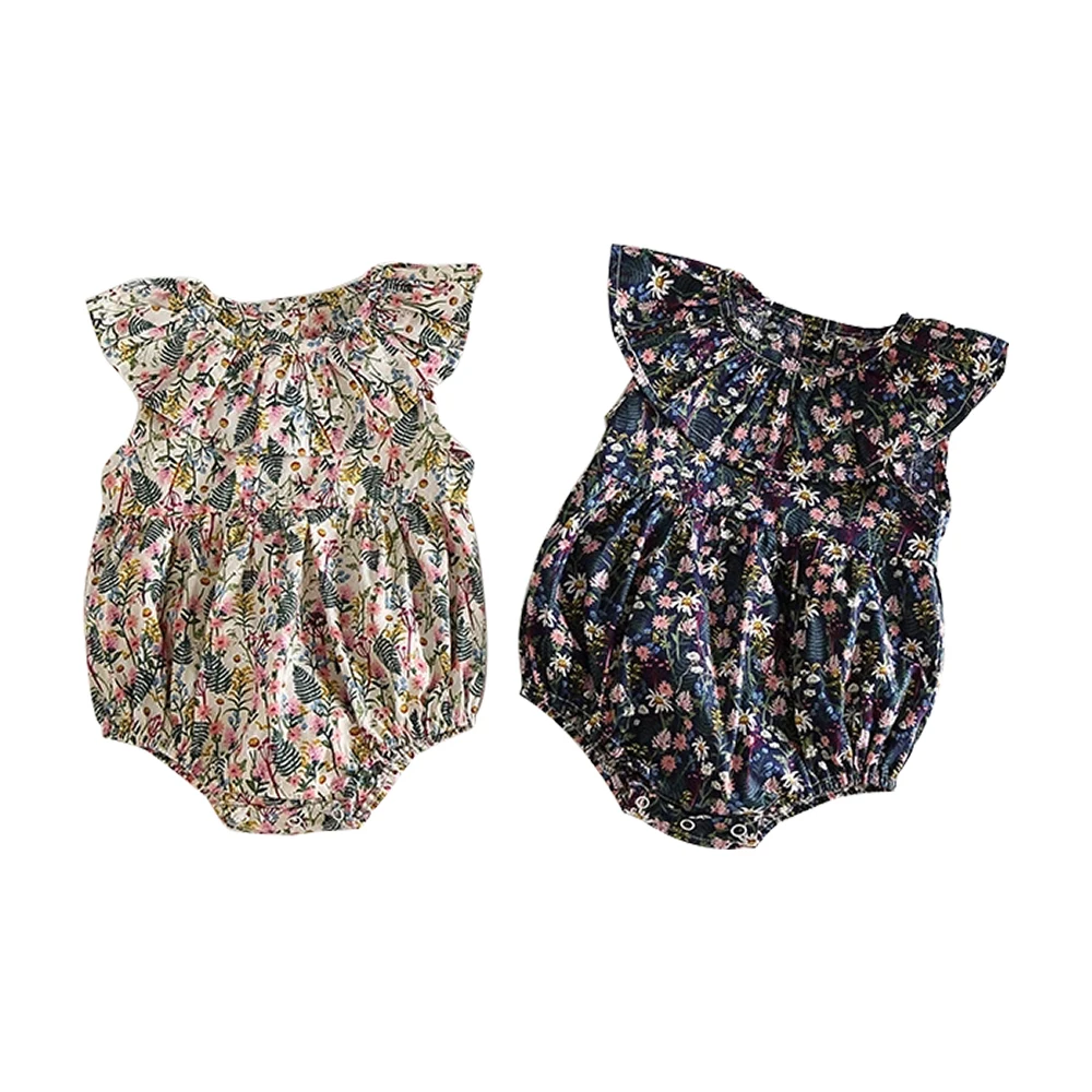 

What&why Baby Girl Flower Rompers Newborn Infant Ruffle Romper Short Sleeve Baby Floral High Quality Spanish Romper Wholesale