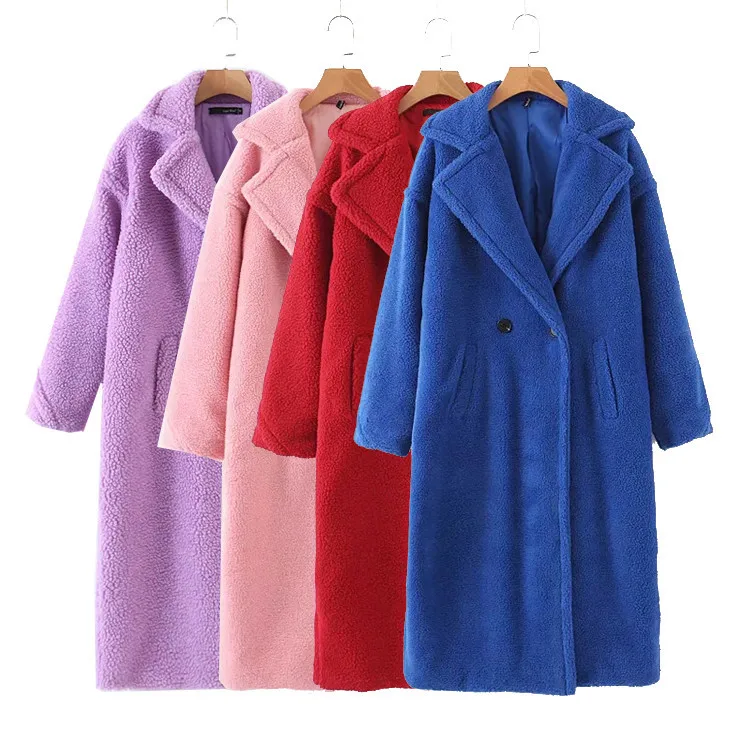 

Thick Faux Fur Teddy Coat Women 2021 Winter Warm Soft Lambswool Fur long Jacket Plush Overcoat Casual Outerwear, Pink, purple, brown, beige, royal blue, vintage red