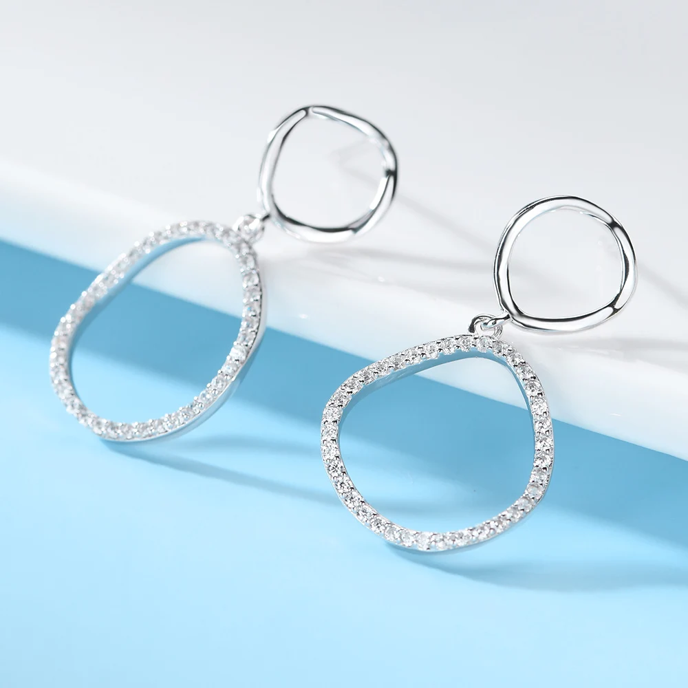 

Brinco 925 Sterling Silver Jewelry Cute Drop Earrings Irregular Hollow Geometric Earring For Women Lady Gift Jewelri