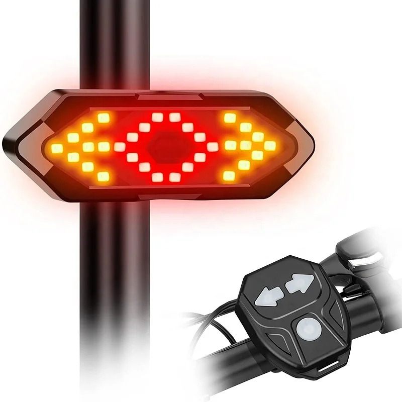 

Waterproof Led Bike Tail Light Wireless Remote Control Turn Signal Warning Rear Light USB Bicycle Light