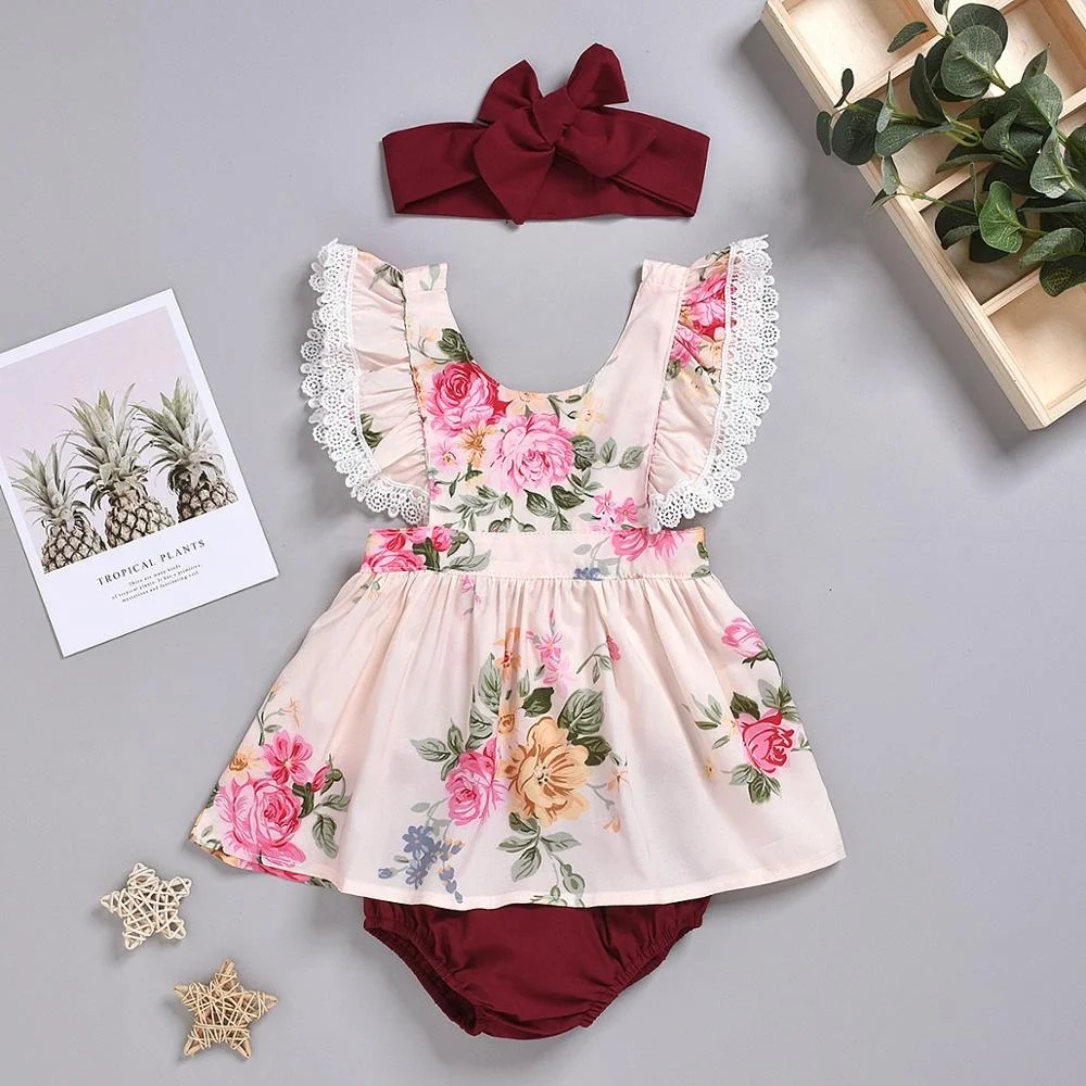 

B51899A Kids lovely 3pcs clothing set baby girls summer fashion sleeveless printed dress, Shown