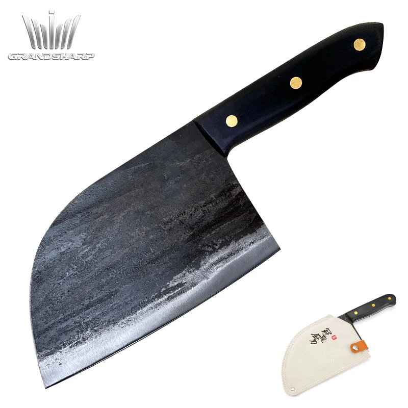 

Grandsharp 7'' Professional Chinese Handmade Forged Kitchen Knife High-carbon Clad Steel Kitchen Chef Slaughter Knives Cutlery