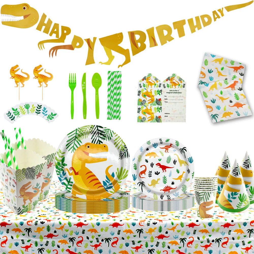 

Nicro Dinosaur Theme Party Supplies Table Decoration Para Fiesta Paper Banner Kids Birthday Party Disposable Paper Tableware Set