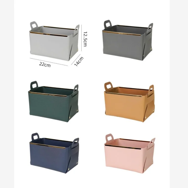 

Factory Dual Leather Storage Basket Bins Hanging Wire Laundry Toy Box Camping Fruit Baskets with Metal Strap, Pink,yellow,army green,grey
