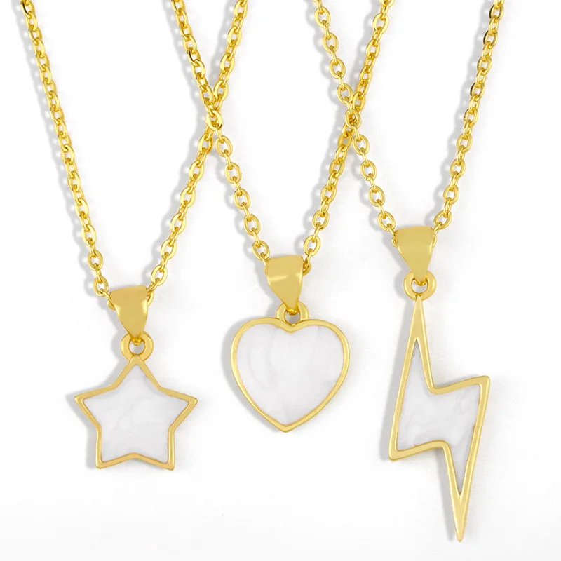 

High Quality Variety Geometry Designs 18K Gold Plating Brass Natural Shell Lightning Star Heart Shape Pendant Necklace