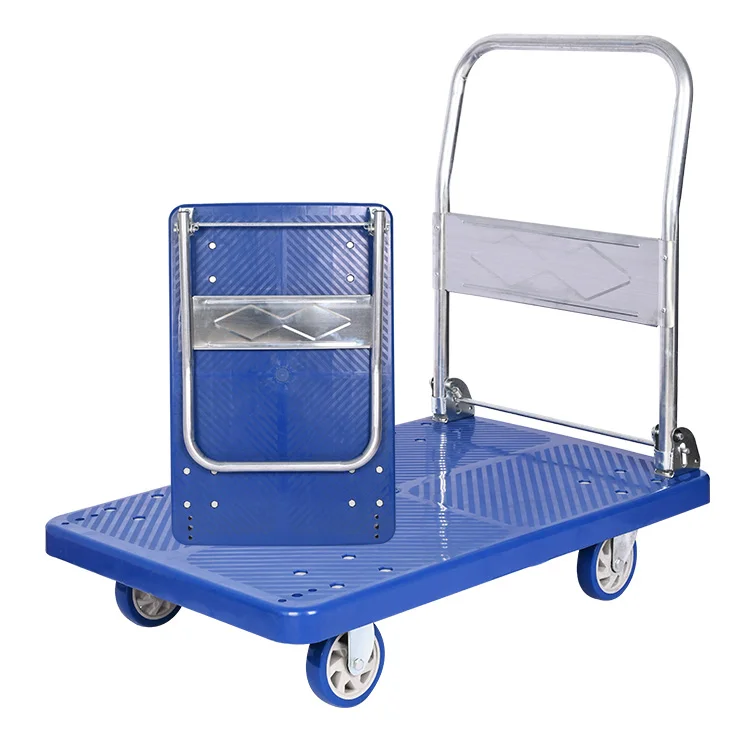 

90*60mm load 350kg plastic blue folding hand carts trolleys for material handling equipment