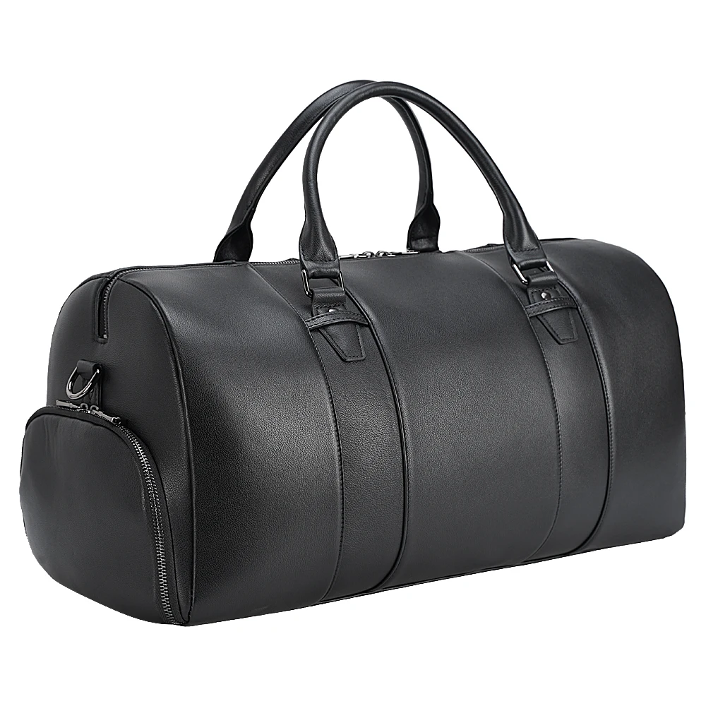 

Japanese Style Black Mens Overnight Soft Leather Business Duffel Weekender Bag Genuine Leather Travel Bags