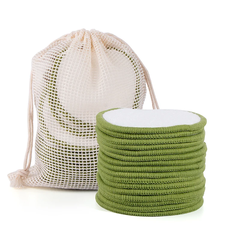 

16 Pcs High Quality Reusable Face Cleaning Cotton Pad Bamboo Make Up Remover Pads, Green