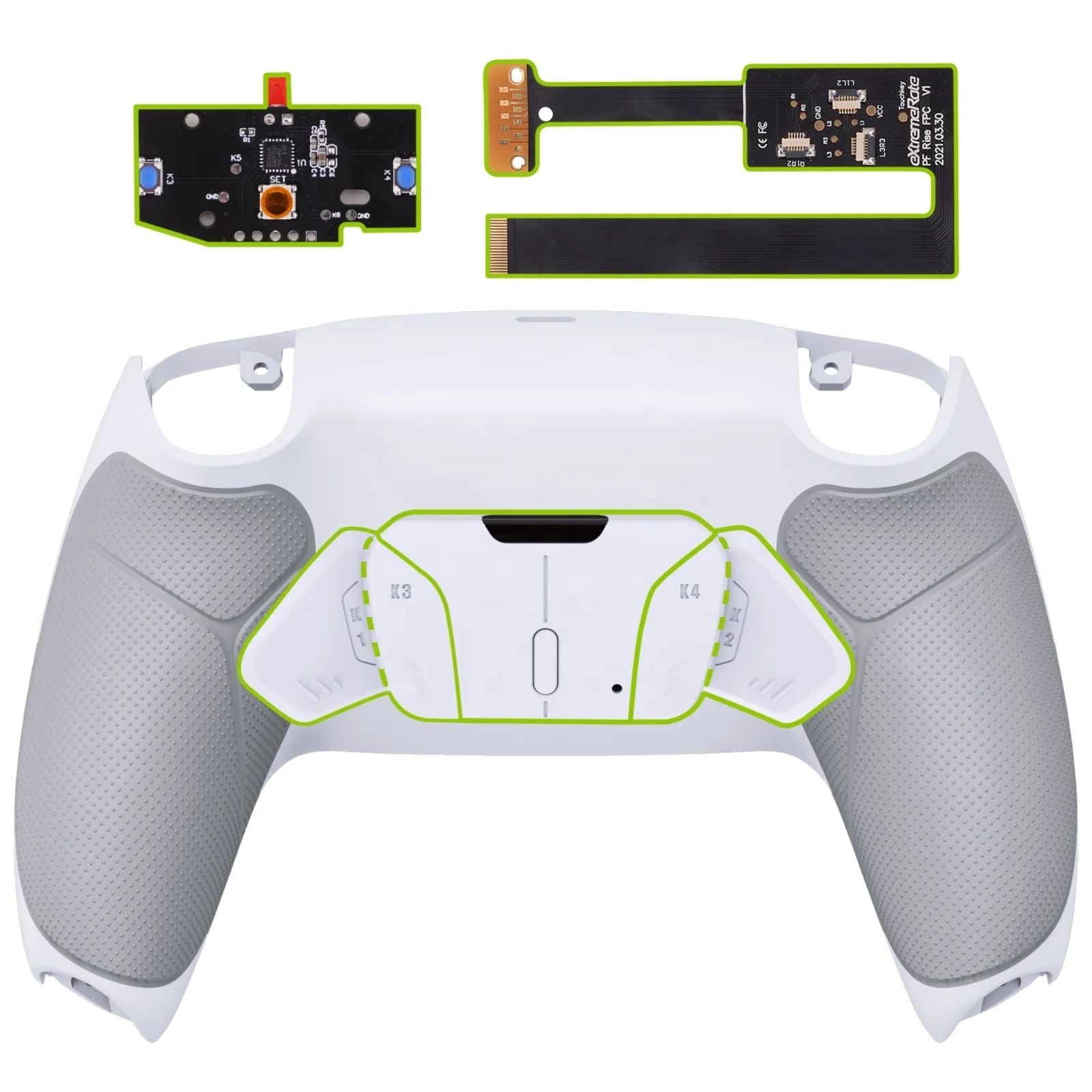 

White Rubberized Grip Remappable RISE4 Remap Kit for PS5 with Upgrade Board & Back Shell and Back Button for PS5 Controller