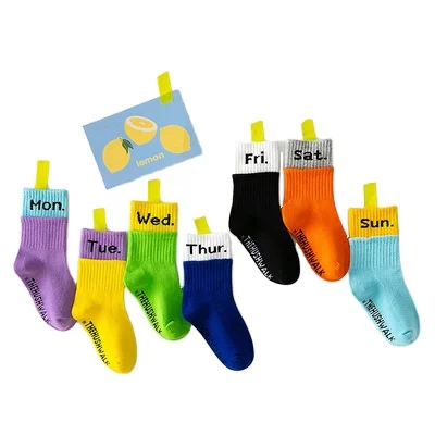 

Hot sale products crew child comfortable splicing fashion casual candy color kids week socks cotton unisex, Custom color