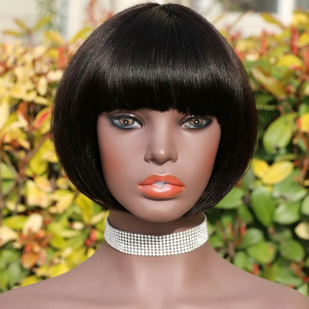 

Wholesale Peruvian Straight Short Bob with Bangs for Black Women Wig Manufacturers Dyed Natural Color Bang Bob Wig