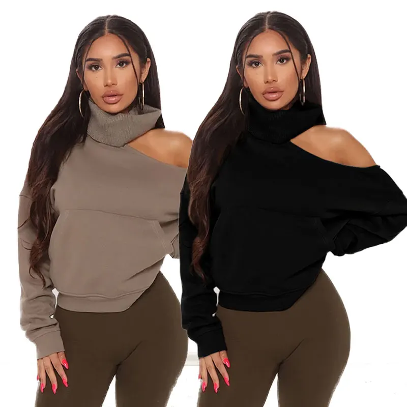 

Custom New Fashion Ribbed Plus Size Pullover Cheap Solid Color Oversized Sweatshirt Women