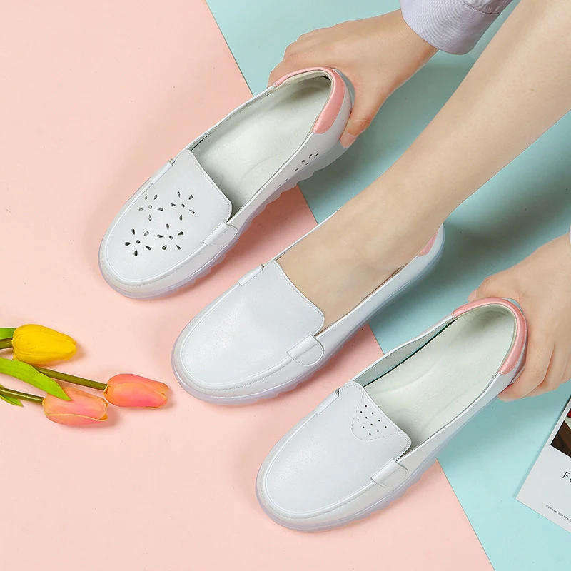 

Women Summer Nurses White Shoes Breathable Soft PVC Jelly Outsole Medical Leather Shoes for Women