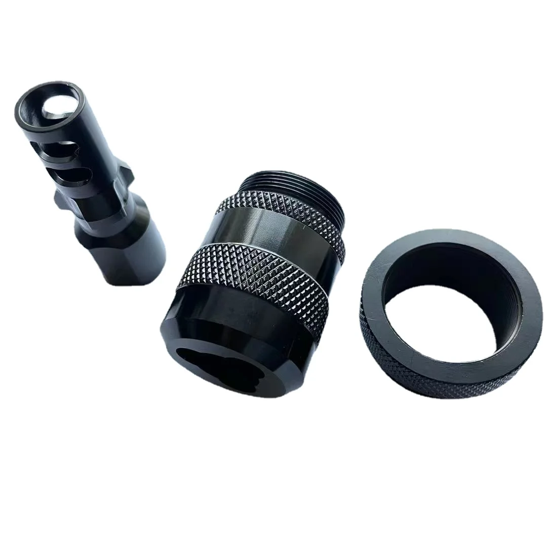 

Stainless Steel 3 Lug Trilug Mount Quick Detach + Tri Lug Muzzle Brake + 1.375x24 to 1-3/16x24 TPI Adapter for Solvent Trap, Black