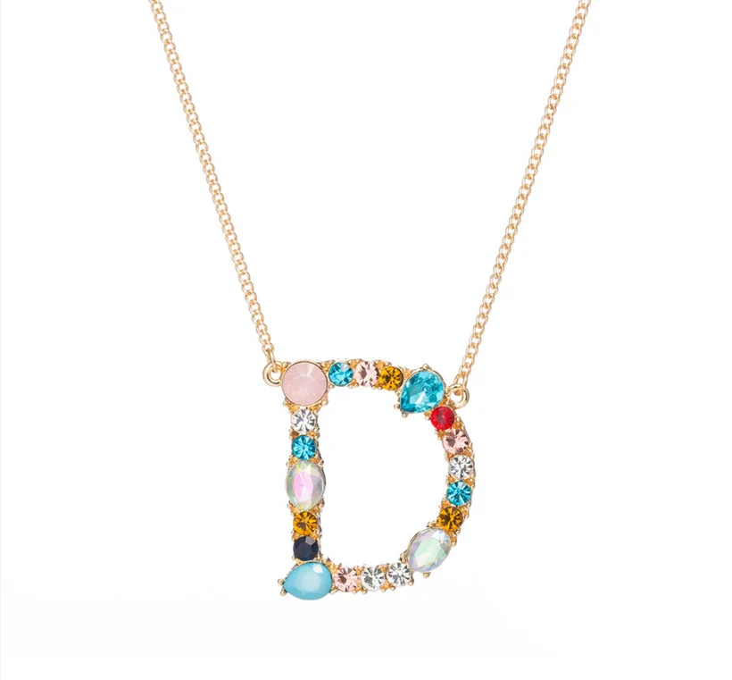 

Mini 26 english alphabet pendant charm rainbow letter necklace