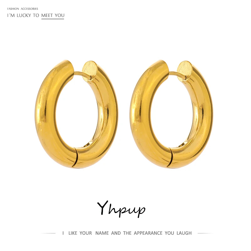 

JINYOU 168 Classic 28mm High Quality Thick Round Geometric Charming 316 Stainless Steel Hoop Earrings 18k Gold Plated for Women