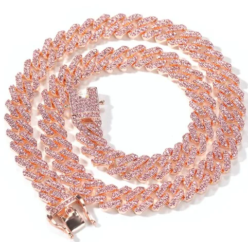 

12 MM Pink cuban chain necklace miami cuban link chain necklace