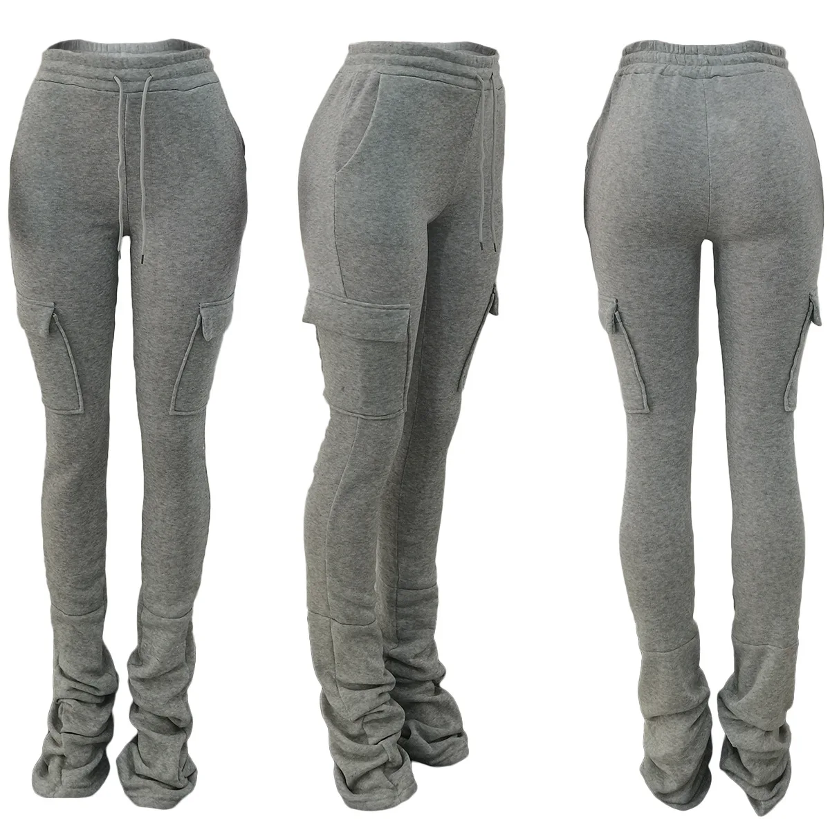 

S-3xl 2021 New Casual Women Stacked Joggers With Ruched Pants Sides Thick Sweatpants Woman Stacked Pants