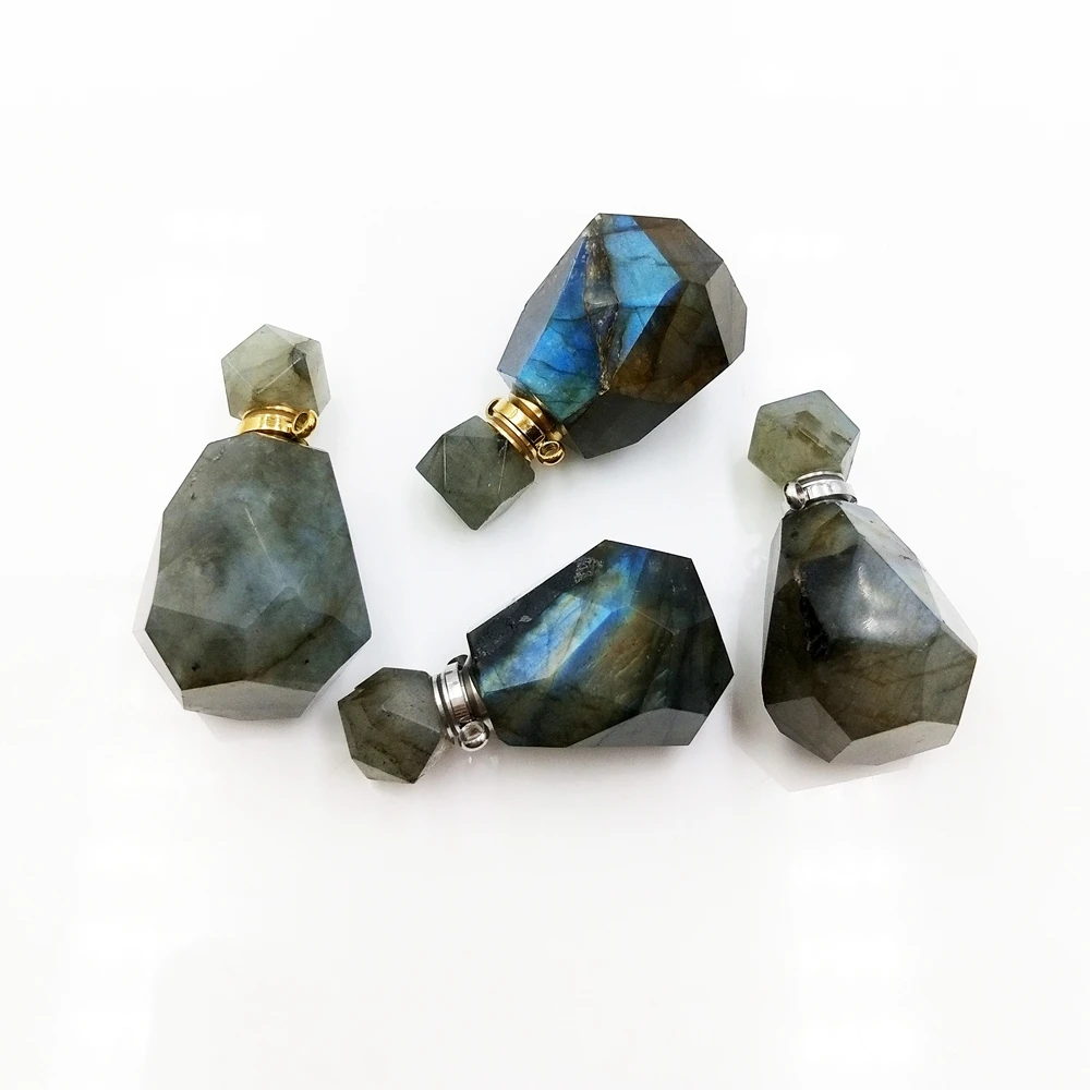 

Natural Labradorit Pendant Vial Essential Oil Perfume Bottle Semi-Precious Moonstone Bulk Crystal Personalized Jewelry, Multi