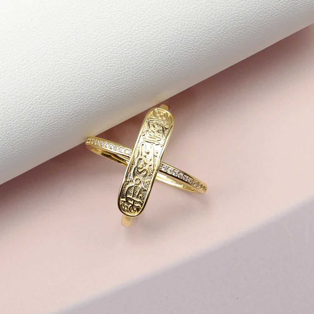 

Trendy copper 21K gold engraved cross ring signet ring wholesale jewelry from dubai
